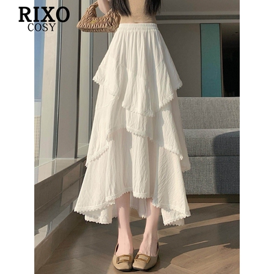 RIXO COSY不规则蕾丝花边长裙半身裙女夏白色蛋糕裙设计感仙女裙