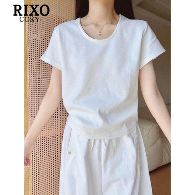 RIXO COSY时尚气质U领落肩短袖t恤女夏休闲宽松百搭显瘦体恤上衣