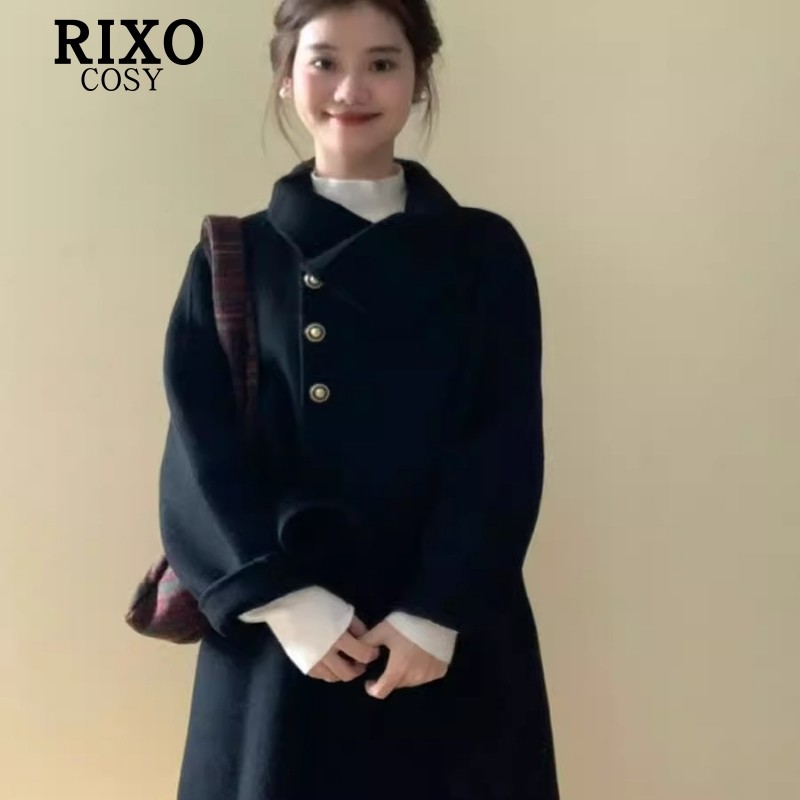 黑色双面羊绒大衣女冬小个子韩版宽松收腰毛呢外套