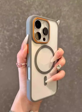 撞色镜头适用苹果16promax手机壳Magsafe磁吸充电iPhone15Pro防摔14plus透明ip13保护套12pm男女简约全包11壳