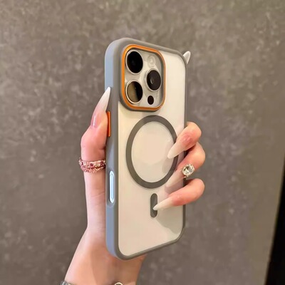 撞色镜头适用苹果16promax手机壳Magsafe磁吸充电iPhone15Pro防摔14plus透明ip13保护套12pm男女简约全包11壳