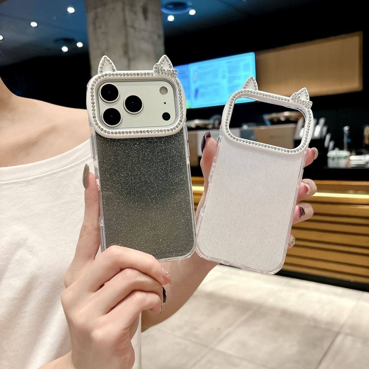 兔子耳朵简约ins闪粉适用苹果17promax手机壳新款iPhone16高颜值女款15水钻镜框保护套ip14小众13防摔12好看