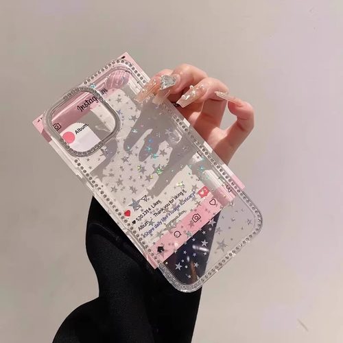 透明闪粉星星适用苹果16pro max闪钻边框imd手机壳iPhone15pro全包高级感14防摔13透明12pro保护套16PLUS小众