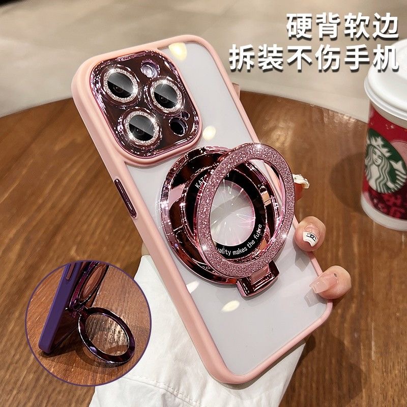 闪粉支架适用苹果16promax手机壳新款自带镜头膜iphone15pro透明磁吸14plus全包防摔13简约女款高级感12硅胶