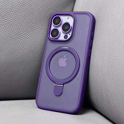 支架壳适用苹果16pm手机壳15磁吸支点壳iPhone14Promax灰色Magsafe支架13高级感12新款情侣透明15pro磨砂肤感