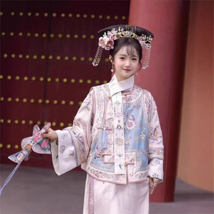 汉服女清代印花古装清朝延吉公主旗袍宫廷格格服两件套旅拍服装女