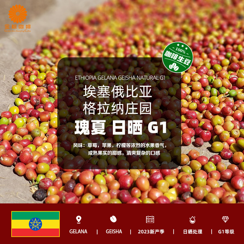 金粽包邮埃塞俄比亚进口格拉纳庄园瑰夏日晒G1咖啡生豆2023新产季