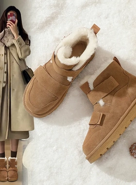 雪地靴女款加厚百搭魔术贴棉鞋女冬加绒厚底女鞋面包鞋保暖鞋