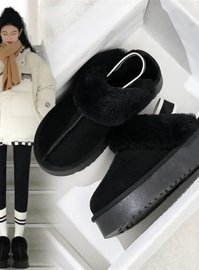 真皮加绒雪地靴女2024冬季新款保暖皮毛一体厚底羊毛棉鞋