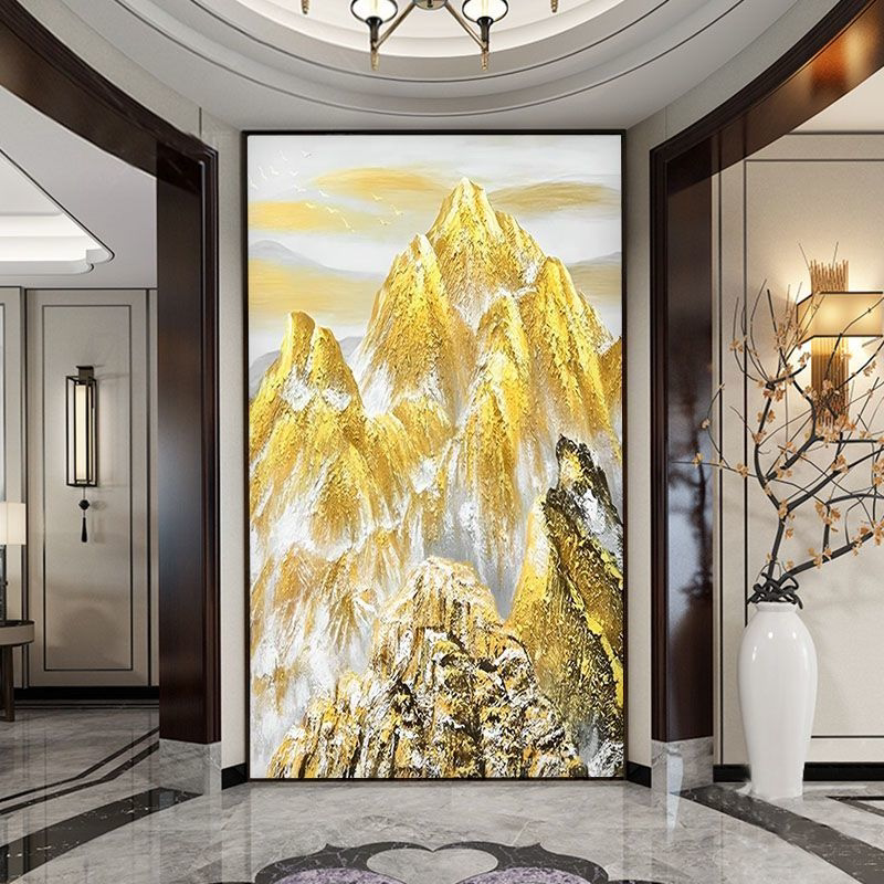 入户门玄关千里江山图山水画古风国画竖版新中式客厅装饰壁画壁纸