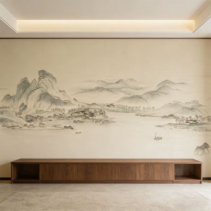 宋氏美学背景墙壁画3d立体墙纸中式客厅壁布装饰2026新款卧室墙布