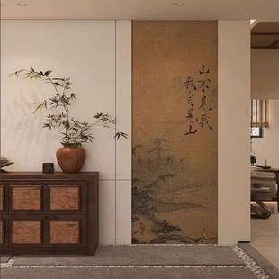 新中式古典名画壁布长条山水画腰线墙纸玄关宋式美学中古风墙布