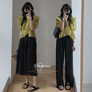 温柔风盐系穿搭设计感衬衫 上衣女大码 微胖mm遮肉显瘦时髦两件套装