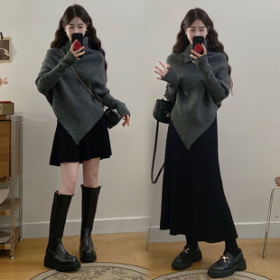 上衣 大码 韩系慵懒风加厚针织衫 秋冬季 半身裙高级感显两件套 女装