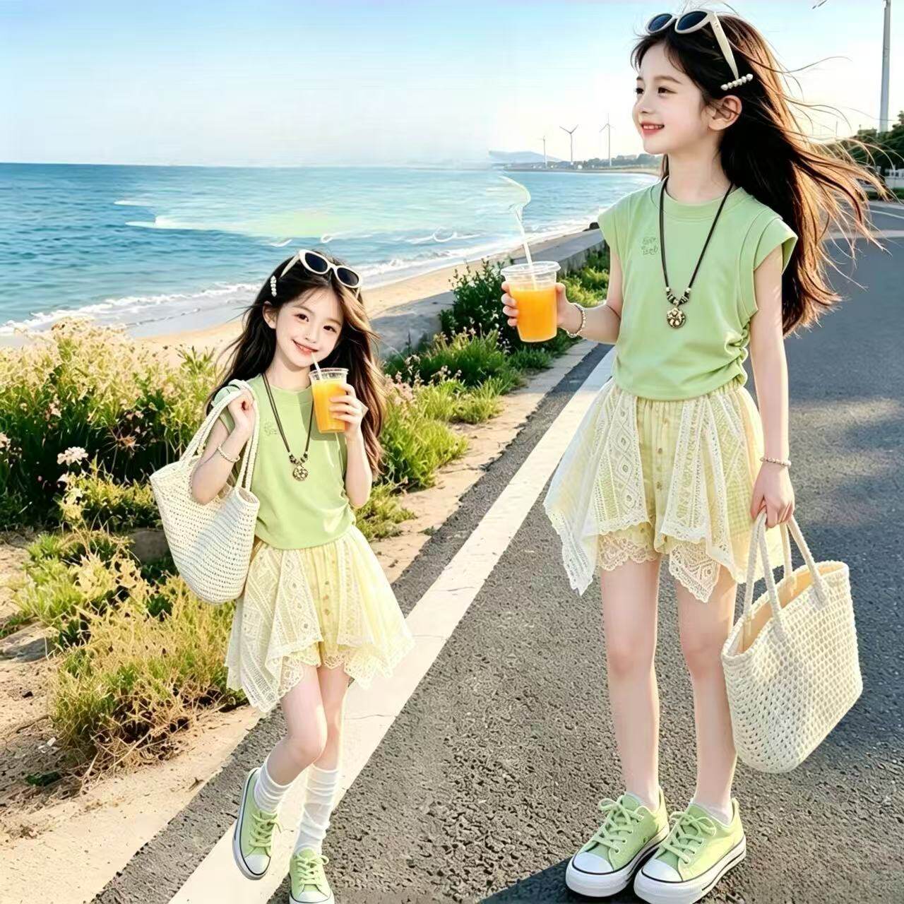 女童夏套装纯棉儿童衣服小女孩独特漂亮衣服巨好看时尚洋气时髦宝