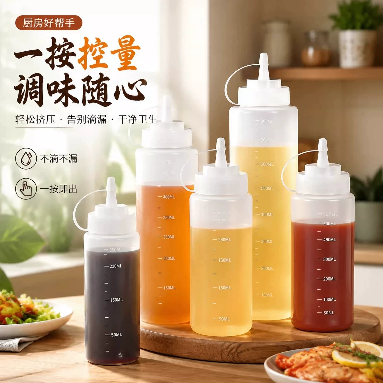 厨房专用调料瓶酱油醋油罐家用按压式塑料挤酱瓶空瓶子液体分装瓶