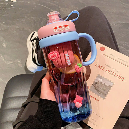 夏天大容量水杯女2025新款茶水分离高颜值带吸管冰霸杯子学生塑料