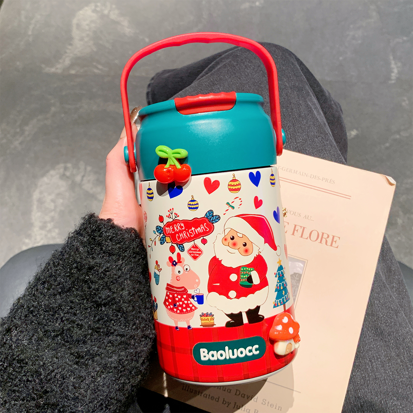 吸管保温杯2025新款圣诞水杯女生高颜值316不锈钢茶水分离泡茶杯