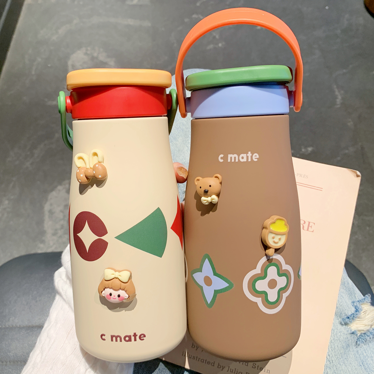 保温杯女生高颜值陶瓷内胆水杯小众设计感双饮吸管咖啡杯保冷杯子