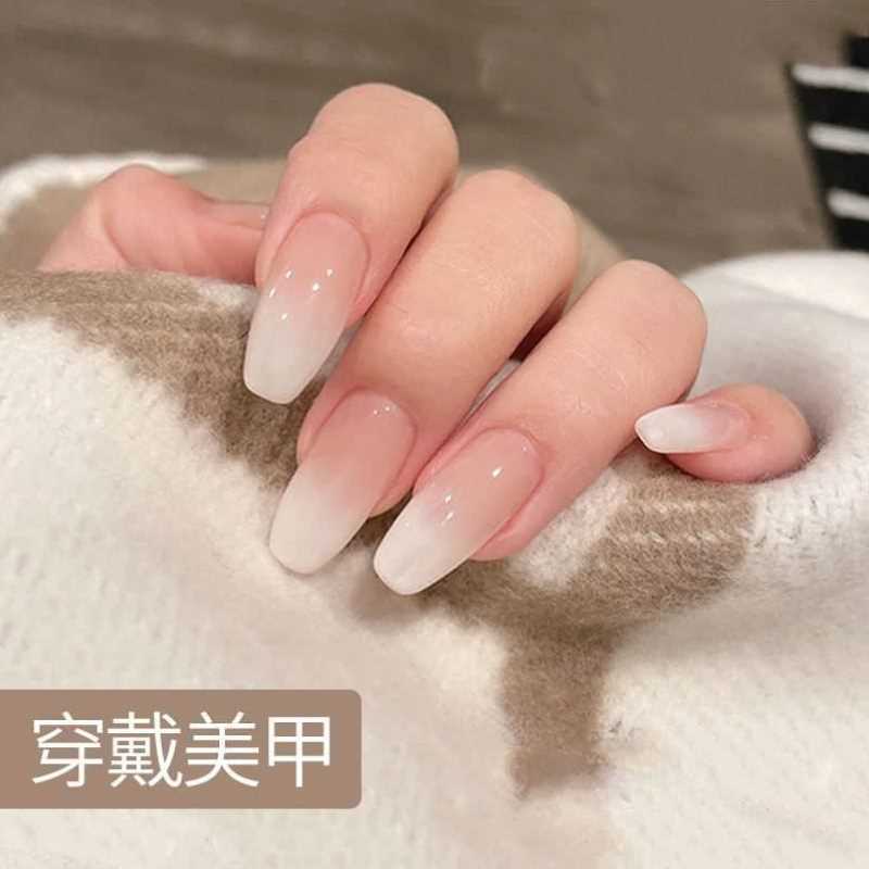 穿戴甲成品秋冬法式指甲款式美甲贴片高级感冰透色中长款孕妇可用
