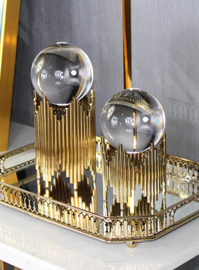 北欧轻奢水晶球摆件创意金属现代客厅玄关电视柜酒柜家居软