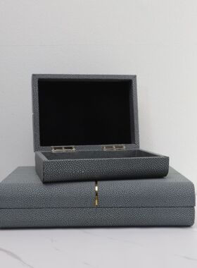 新中式木质皮革储物盒样板房卧室衣帽间家居玄关收纳软装饰品