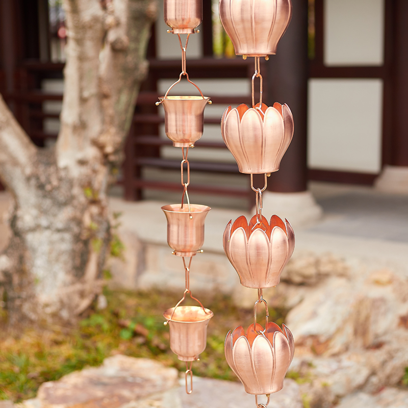 紫铜导雨链日式屋檐寺庙雨水链