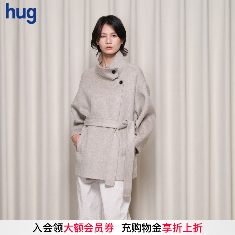【BOTTOM NOTES】hug 2025秋冬新款束腰短款外套羊毛系带大衣