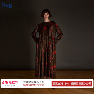【UMA WANG】hug 石榴印花松紧腰长袖连衣裙