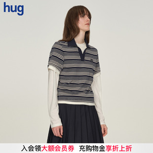 条纹短袖 hug 2025秋冬新款 T恤上衣 Polo衫 ICE 周雨彤同款 DUST