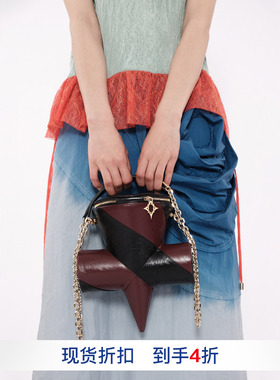 LOUIS SHENGTAO CHEN设计师品牌红黑锥体螺旋真皮链条包