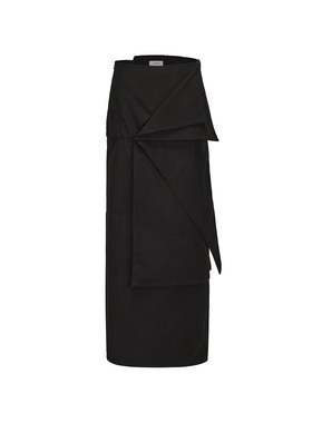 【RUOHAN】hug 2025秋冬新款简约黑色湿感几何半裙