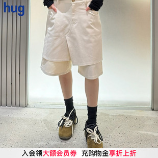 2025春夏新款 hug NOTES 純色不對稱層次感短褲 BOTTOM