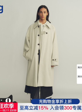 【NULLUS】hug 2025秋冬新款长款纯色挂脖单排扣大衣
