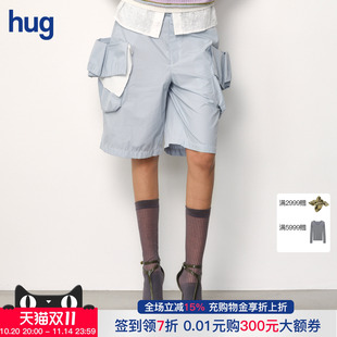 2025秋冬新款 hug 拼白绣花边泡泡口袋短裤 JUNWEILIN