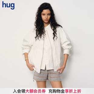 2025秋冬新款 hug 白色不对称领双面穿教练外套 JUNWEILIN