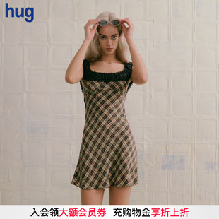 無袖 2025春夏新款 hug 短裙桑蠶絲雙姝格紋吊帶連衣裙 MARCHEN