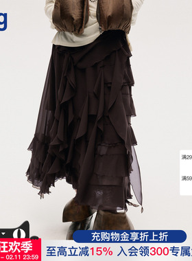 【ICE DUST】hug 2025秋冬新款半身裙层叠荷叶边长半裙icedust