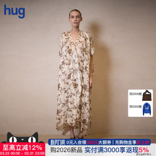 hug WANG 复古印花v领连衣裙 UMA