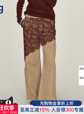 【ICEDUST】hug 2025不对称蕾丝拼接牛仔裤休闲阔腿长裤icedust