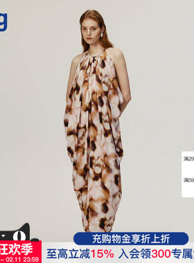 【AETNA PROJECT】hug 2025粉棕浅粉黄晕染印花垂褶连身裙