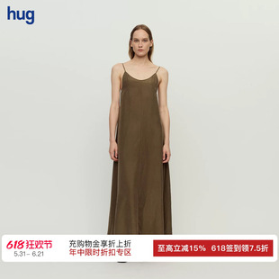【RUOHAN】hug 2026早春新款简约EVIA橄榄绿砂洗真丝吊带连衣裙