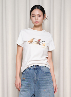 【ICE DUST】hug 2025秋冬新款LOGO吹风小狗短袖T恤icedust