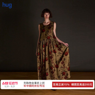 【UMA WANG】hug 复古无袖石榴印花背心连衣裙
