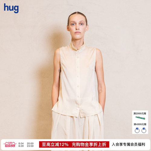 UMAWANG复古翻领做旧无袖衬衫