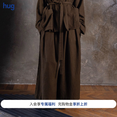 UMAWANG毛绒纽扣松紧腰长裤