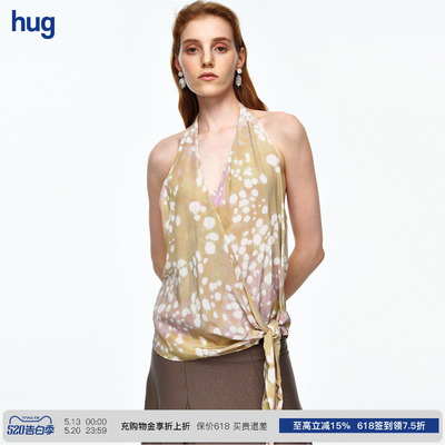 【AETNA PROJECT】hug 2026夏季新款粉卡其印花挂脖绑带上衣