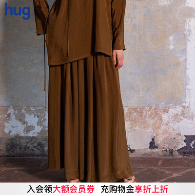 【UMAWANG】hug 2026春夏新款复古褶皱松紧腰半裙