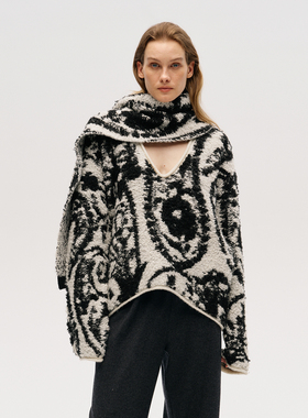 【ICE DUST】hug 2026早春双色提花慵懒感深V毛绒套头毛衣icedust