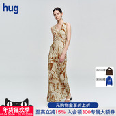 AETNA PROJECT hug 复古真丝V领蝴蝶印花收腰显瘦无袖 连衣裙